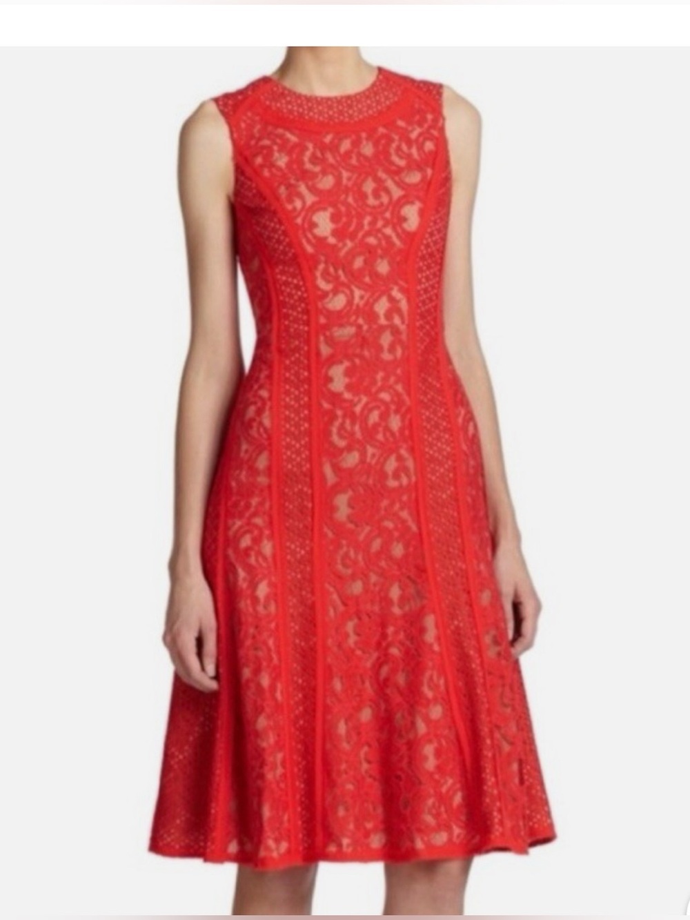 BCBGMaxAzria Red Lace Midi Dress